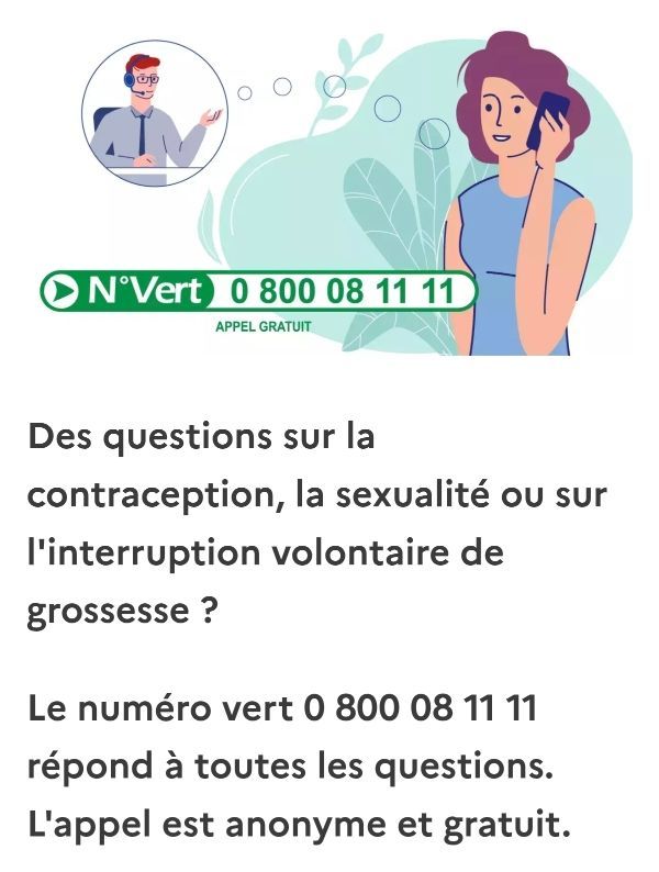 "Sexualités, contraception, IVG " 1 seul numéro vert : 0800 08 11 11