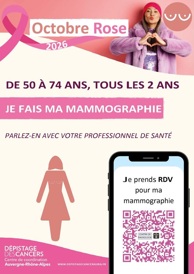 De 50 à 74 ans, tous les 2 ans je fais ma mammographie