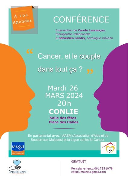 Conférence "Cancer et le couple dans tout ça ?" - Mardi 26 mars à 20h à Conlie